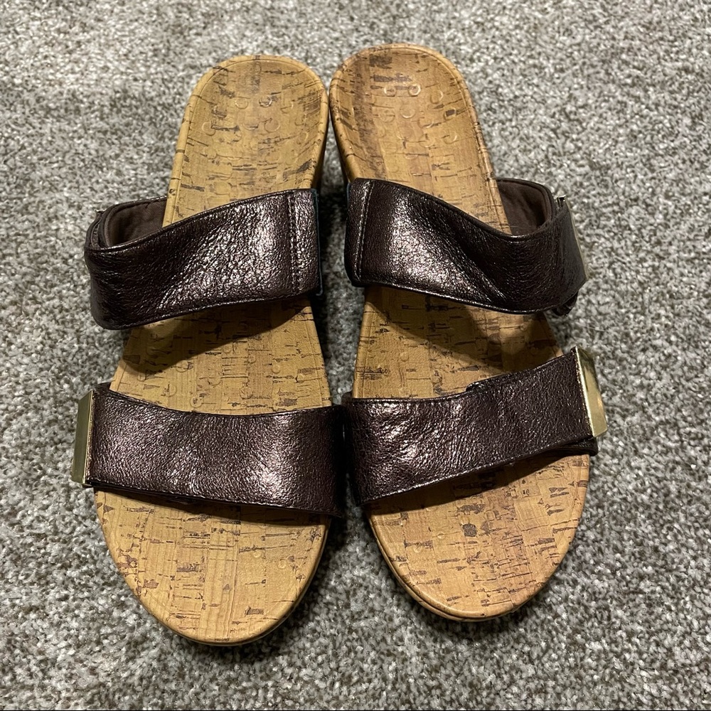 Vionic Pepper Women's Size 10 Metallic Bronze Double Strap Wedge Slip-on…